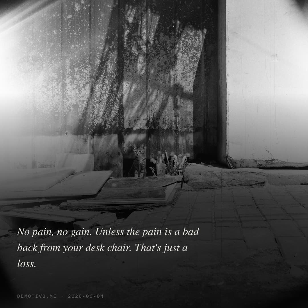 No pain, no gain. Unless the pain is a bad back from your desk chair. That's just a loss.