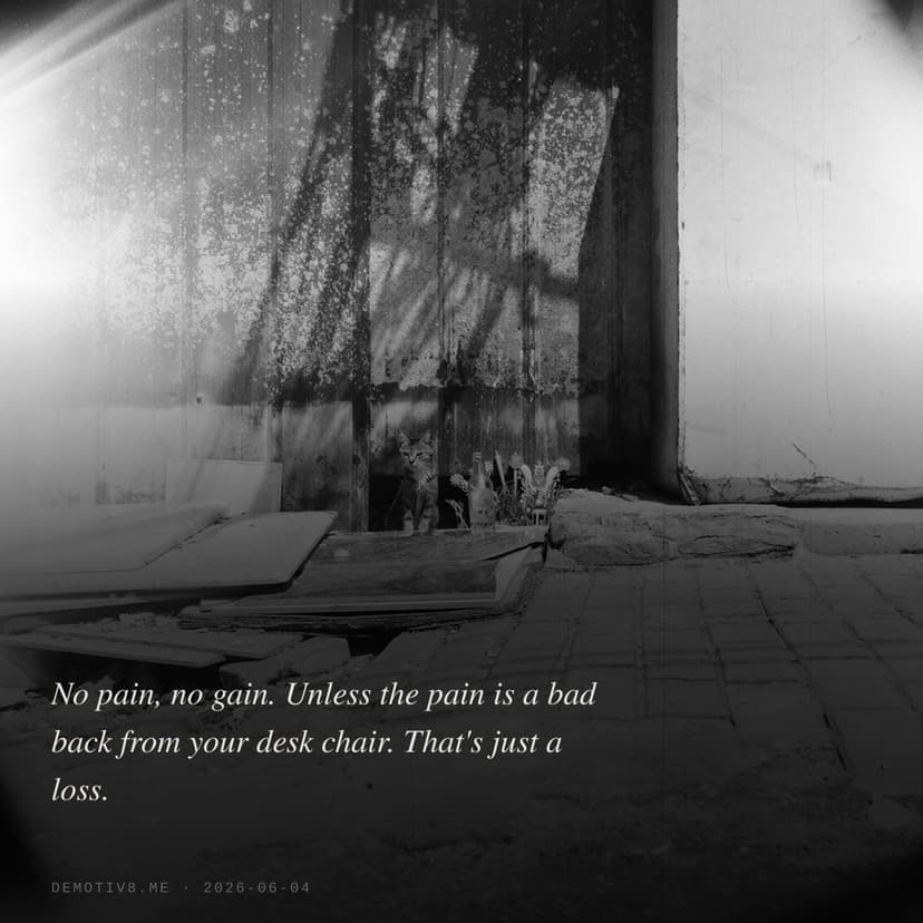 No pain, no gain. Unless the pain is a bad back from your desk chair. That's just a loss.