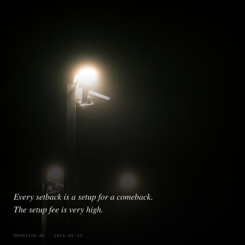Every setback is a setup for a comeback. The setup fee is very high.