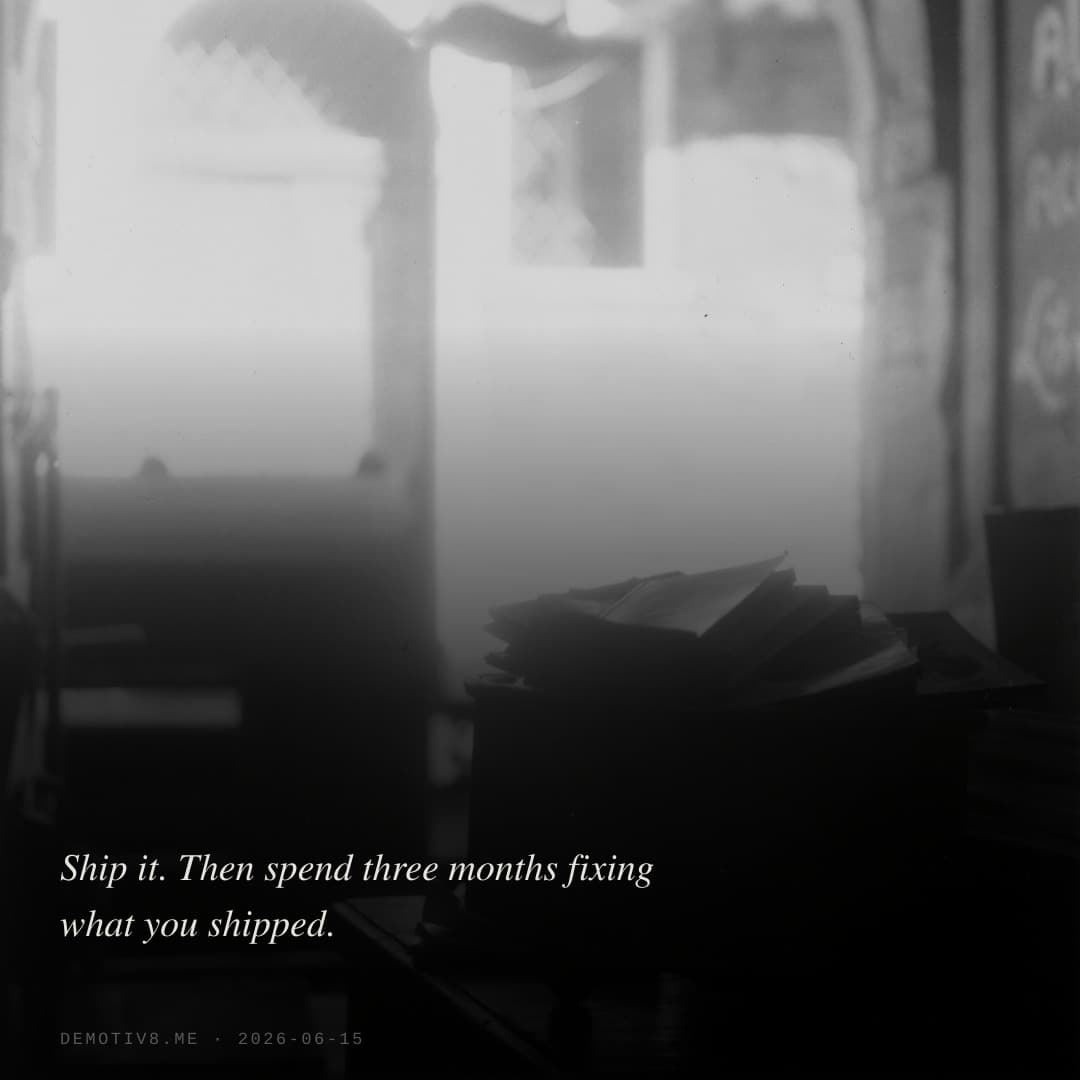 Ship it. Then spend three months fixing what you shipped.