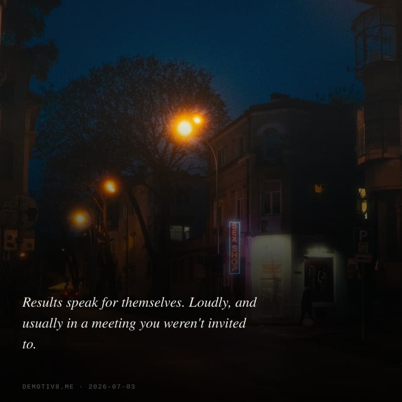 Results speak for themselves. Loudly, and usually in a meeting you weren't invited to.