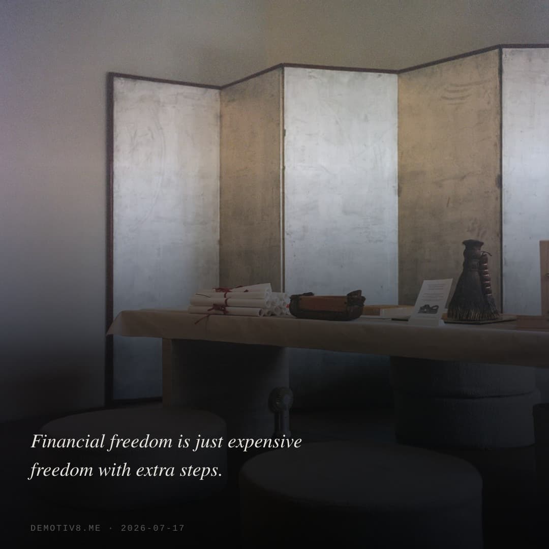 Financial freedom is just expensive freedom with extra steps.