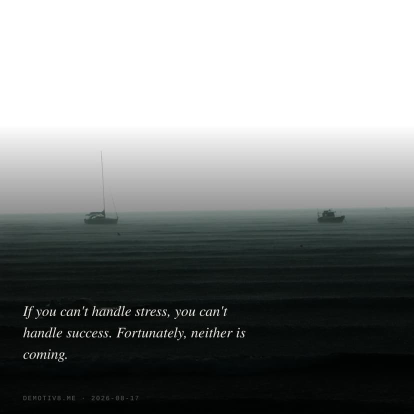 If you can't handle stress, you can't handle success. Fortunately, neither is coming.