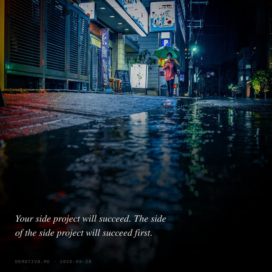 Your side project will succeed. The side of the side project will succeed first.