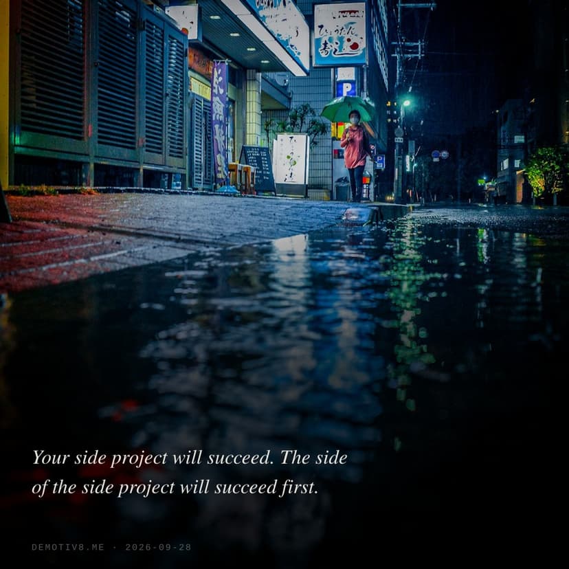 Your side project will succeed. The side of the side project will succeed first.
