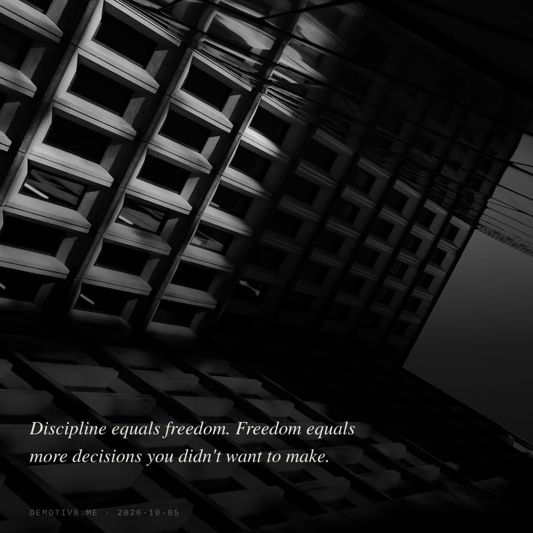 Discipline equals freedom. Freedom equals more decisions you didn't want to make.