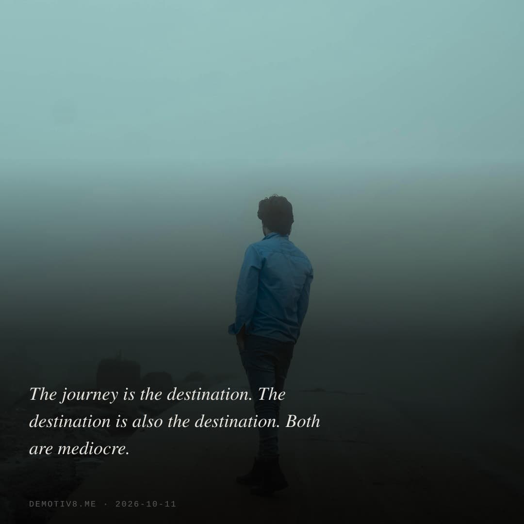 The journey is the destination. The destination is also the destination. Both are mediocre.